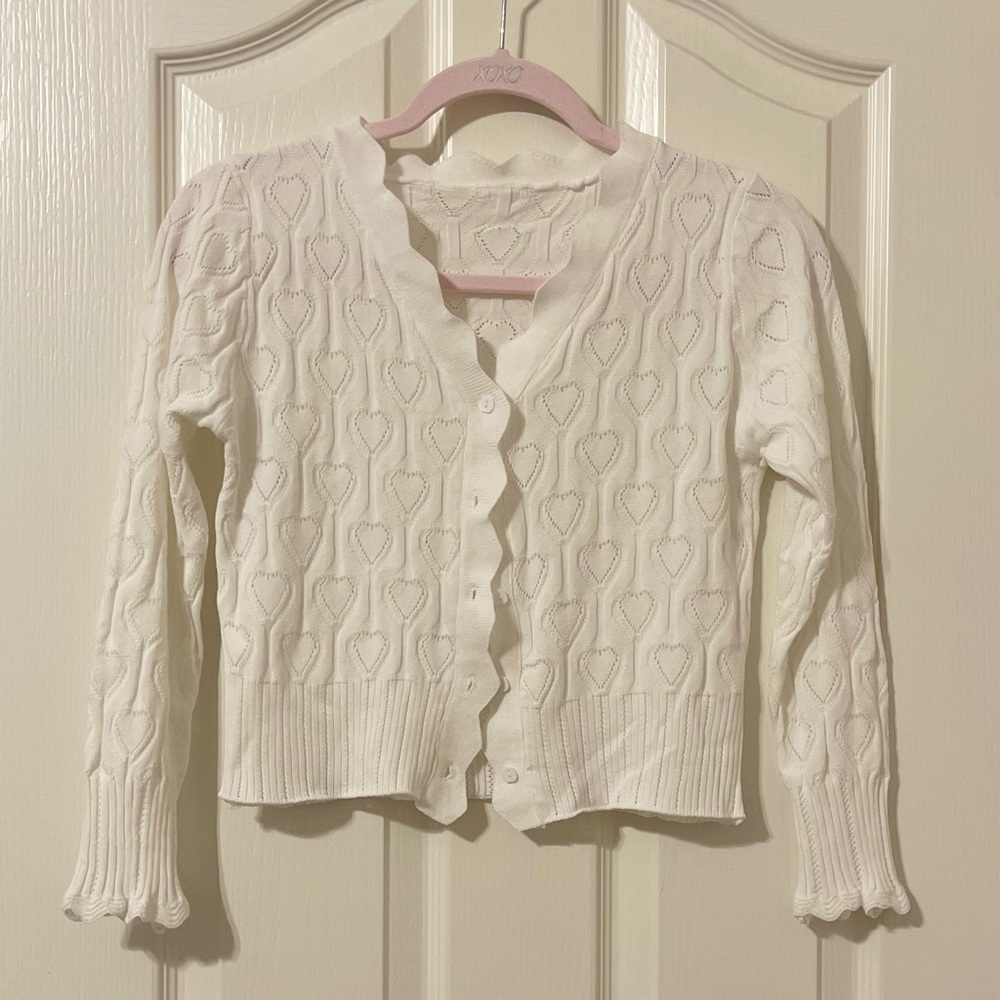 White knit heart cardigan